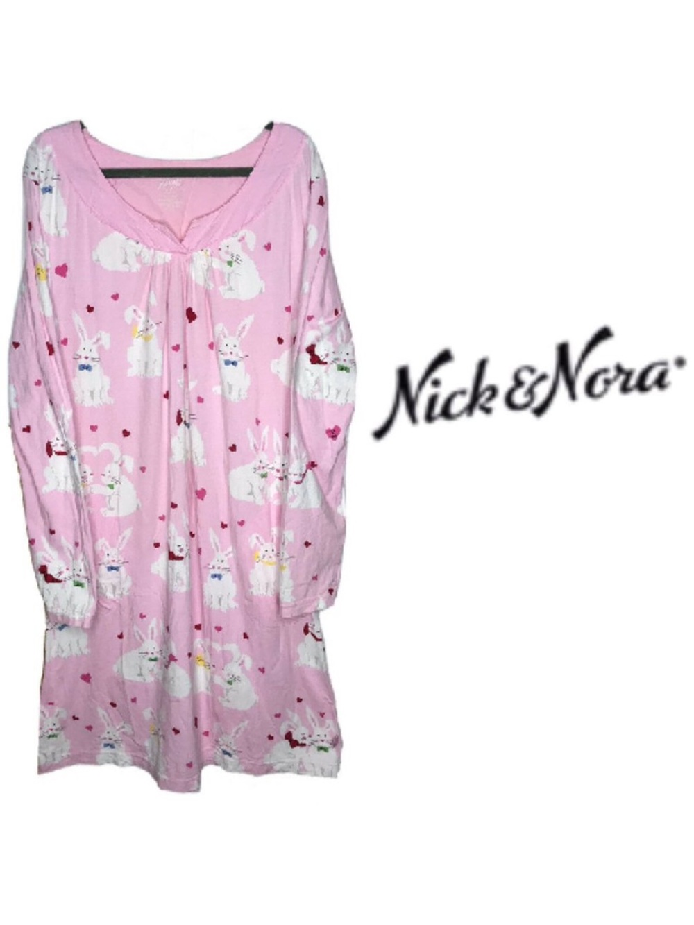 Nick & Nora Nightgown Bunny Rabbits Hearts Pajamas XXL